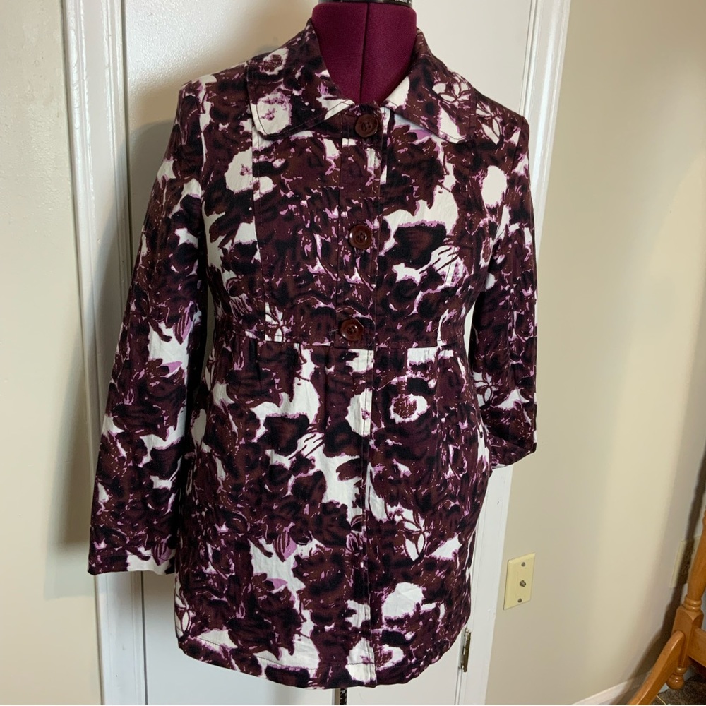 Like New Ambition Floral Plum/White Blazer Jacket Button Over Front